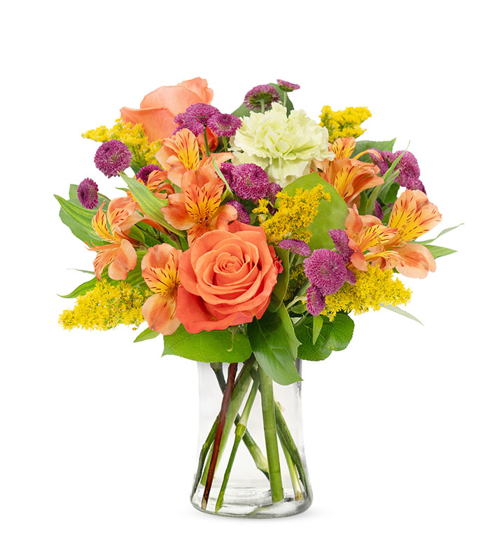 Bright Orange Rose Bouquet with Mixed Blooms | Florists.com